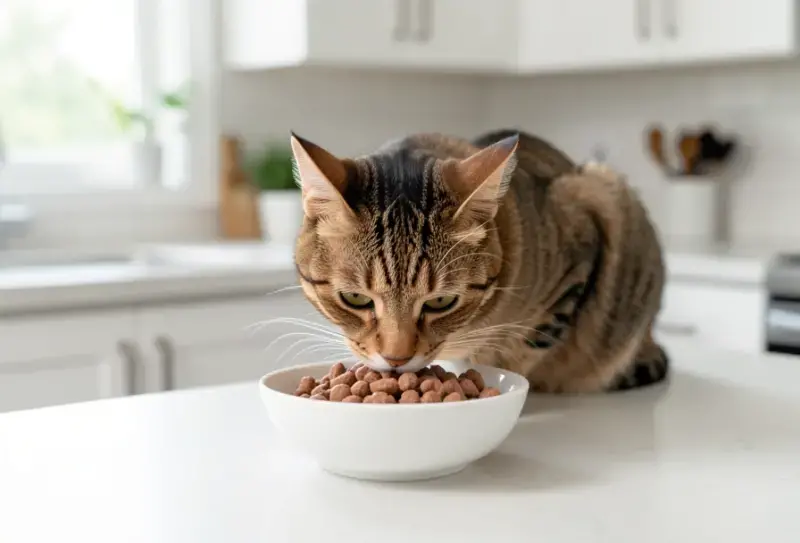 Gato en consulta veterinaria - salud felina y cuidados - alergia alimentaria en gatos