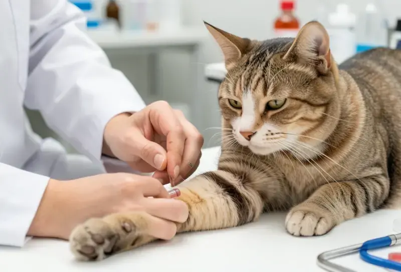 Gato en consulta veterinaria - salud felina y cuidados - bartonella en gatos