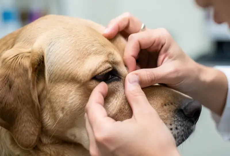 Perro en consulta veterinaria - salud canina y cuidados - blefaritis en perros