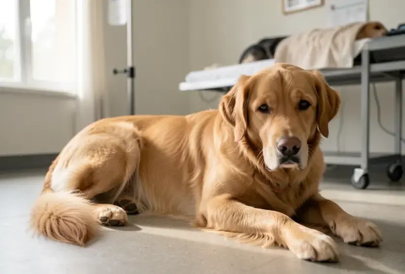 Perro en consulta veterinaria - salud canina y cuidados - calcinosis cutis perros