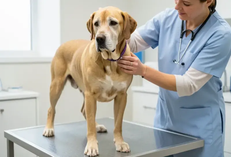 Perro en consulta veterinaria - salud canina y cuidados - cancer de prostata en perros