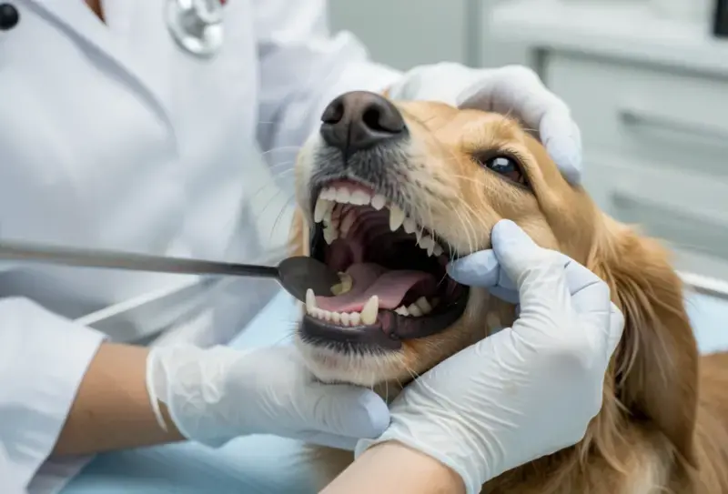 Perro en consulta veterinaria - salud canina y cuidados - caries en perros