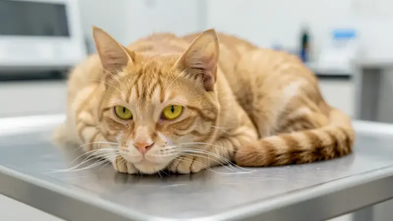 Gato con ictericia visible en esclerótica amarillenta - colangitis en gatos