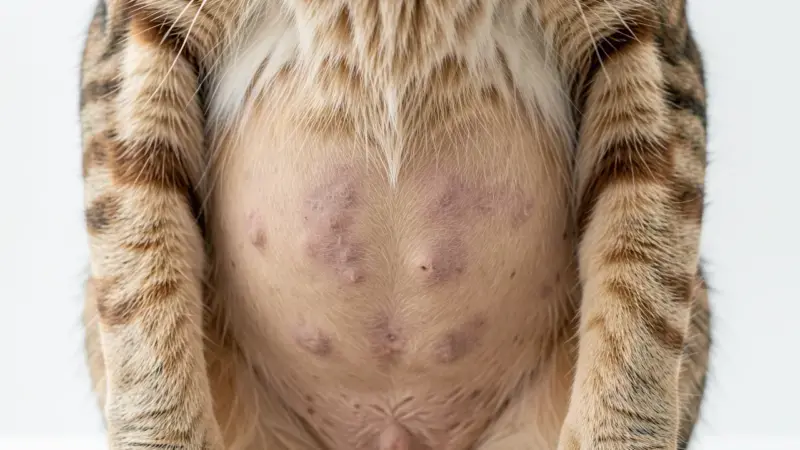 Gato con alopecia simetrica en el abdomen por sobreaseo - dermatitis atopica en gatos