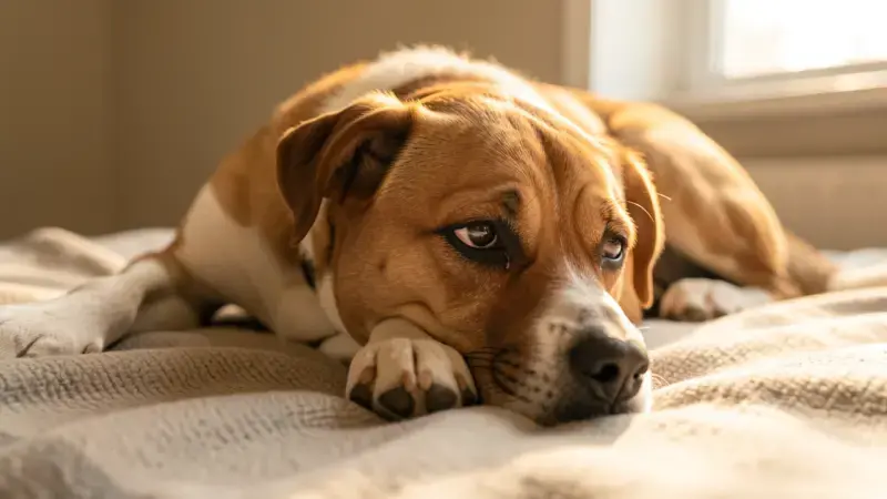 Perro decaído y con malestar intestinal por diarrea - síntomas y tratamiento