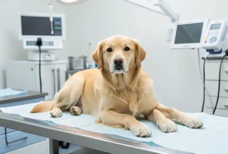 Perro en consulta veterinaria - salud canina y cuidados - edema pulmonar en perros