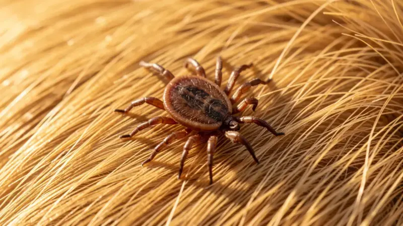 Garrapata marrón Rhipicephalus sanguineus en pelo de perro - ehrlichiosis en perros