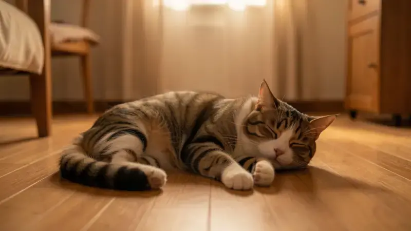 Gato descansando tranquilo en casa con epilepsia felina bien controlada