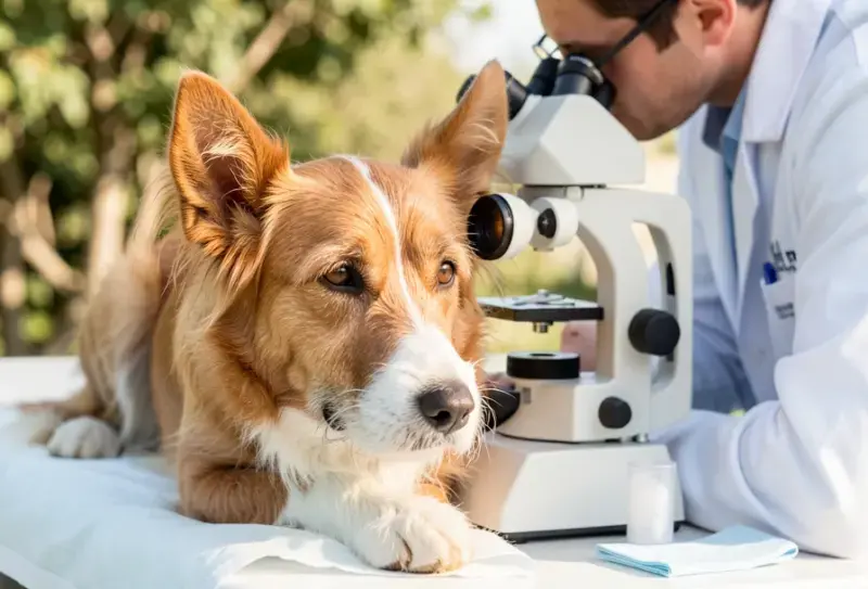 Perro en consulta veterinaria - salud canina y cuidados - examen oftalmologico en perros