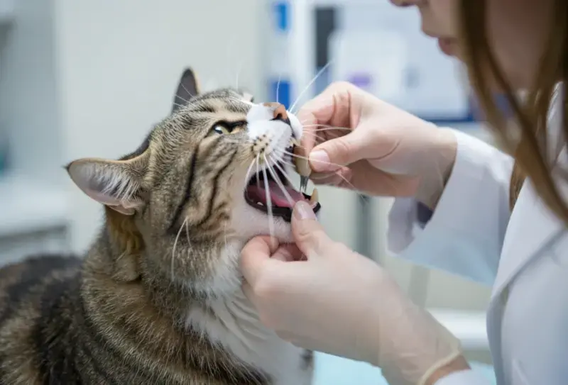 Gato en consulta veterinaria - salud felina y cuidados - gato con mal aliento