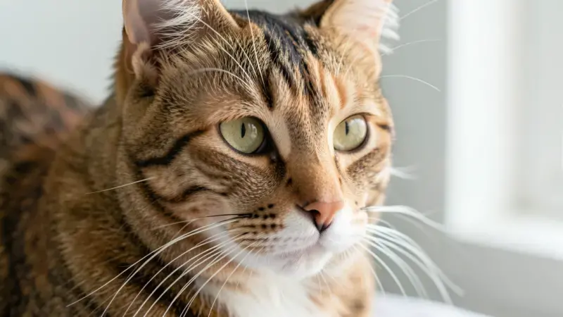 Primer plano de la cara de un gato durante examen dermatológico veterinario - granuloma eosinofílico en gatos