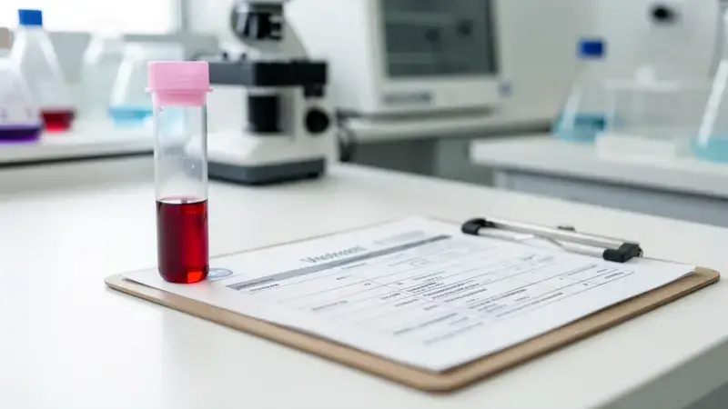 Tubo de muestra de sangre centrifugada en laboratorio veterinario - hematocrito alto en perros