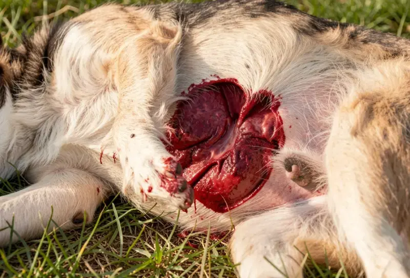 Perro en consulta veterinaria - salud canina y cuidados - hemoabdomen en perros
