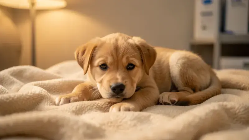 Cachorro descansando durante recuperación veterinaria - hepatitis en perros síntomas