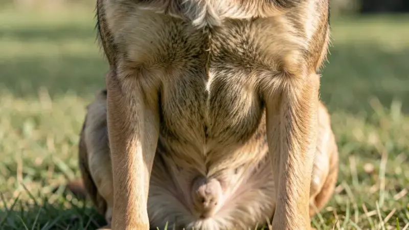 Bulto perineal visible junto al ano de un perro macho - hernia perineal en perros síntomas externos