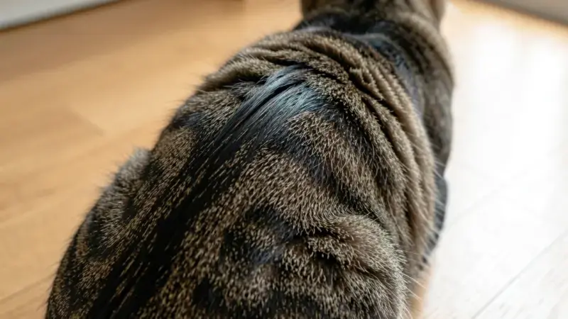 Piel de la espalda de un gato con ondulación en la columna - hiperestesia felina síntomas