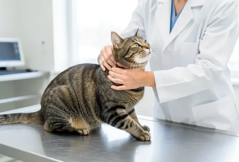 Gato en consulta veterinaria - salud felina y cuidados - hipotiroidismo en gatos