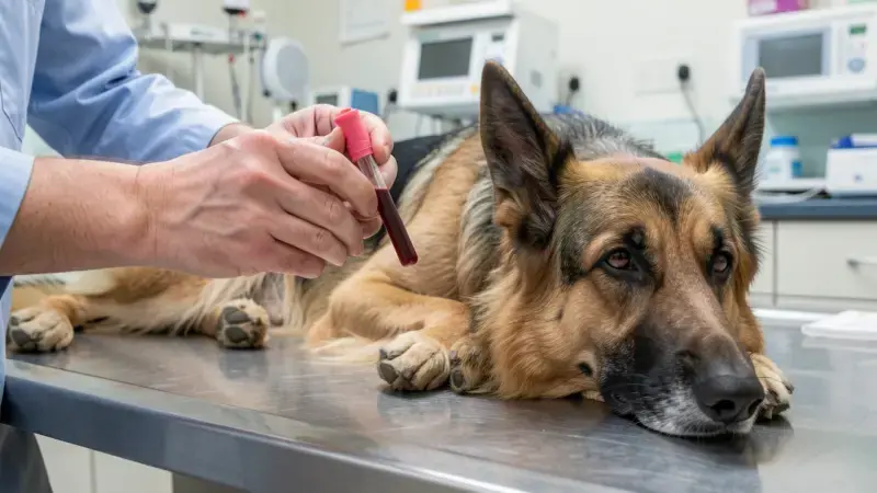 Análisis de sangre TLI para diagnosticar insuficiencia pancreática exocrina en perro Pastor Alemán