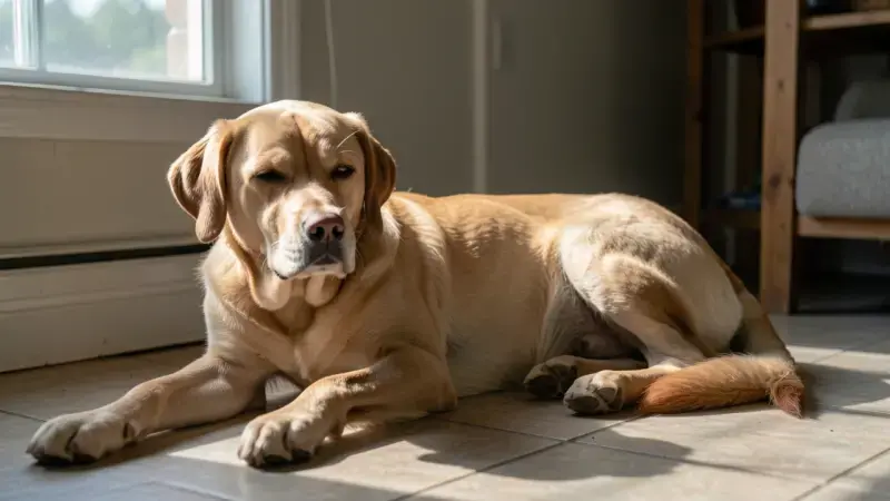 Perro en reposo en ambiente fresco y tranquilo - jadeo excesivo en perros