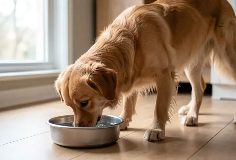 Perro en consulta veterinaria - salud canina y cuidados - mi perro bebe mucha agua