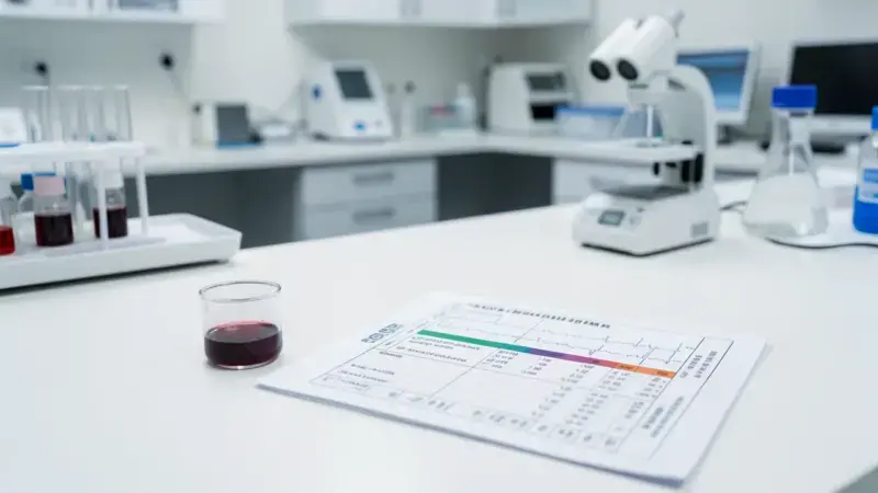 Muestra de sangre y resultado de hemograma en laboratorio veterinario - neutrofilia en perros