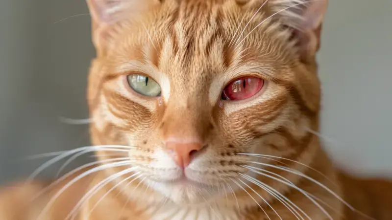 Gato con ojo rojo e irritado en primer plano - ojo rojo en gatos causas