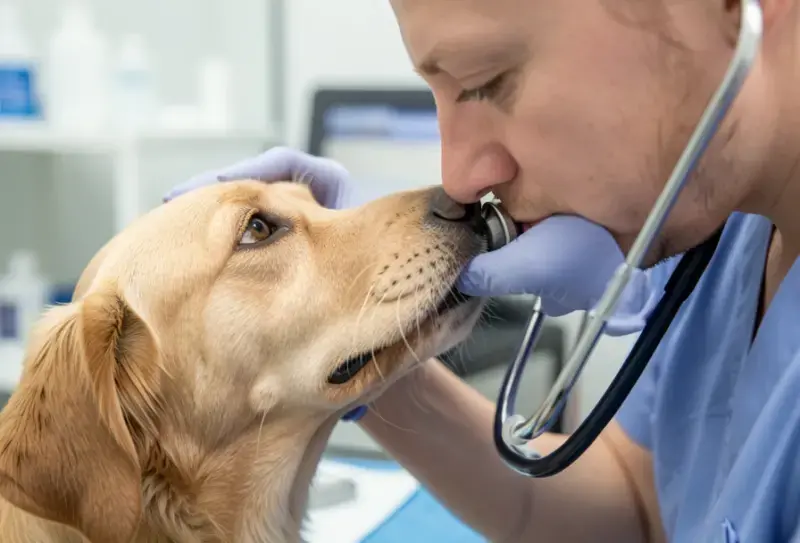 Perro en consulta veterinaria - salud canina y cuidados - perro estornuda mucho
