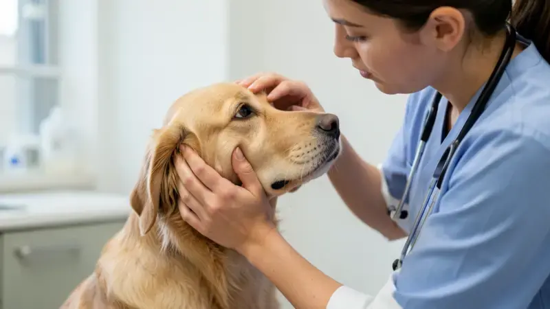 Veterinario revisando reflejos neurológicos de un perro en consulta - problemas neurológicos en perros