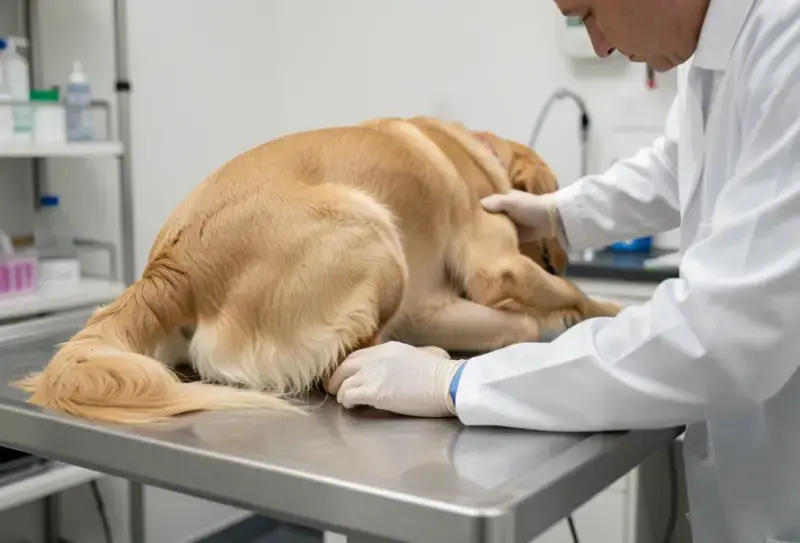 Perro en consulta veterinaria - salud canina y cuidados - sacos anales perro