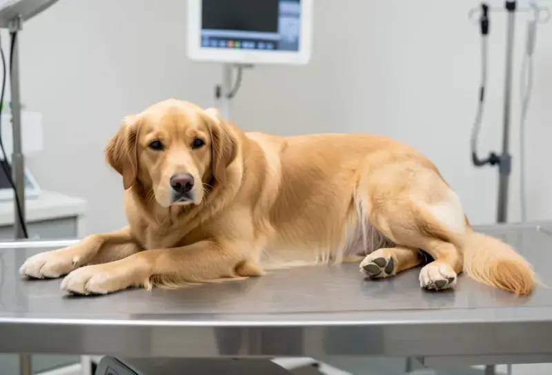 Perro en consulta veterinaria - salud canina y cuidados - tumor en el ano del perro