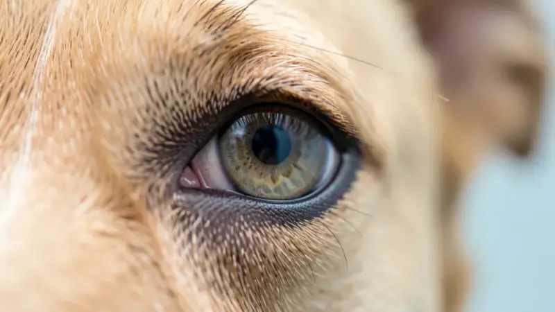 Primer plano del ojo de un perro durante examen oftalmológico - uveítis en perros