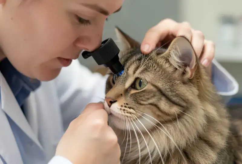 Gato en consulta veterinaria - salud felina y cuidados - uveitis en gatos
